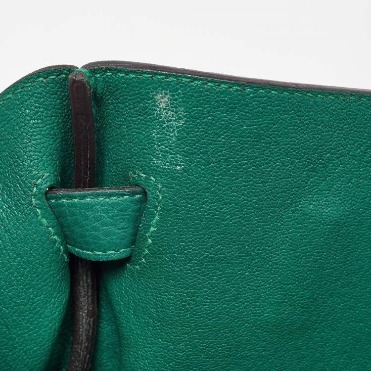 Pre Owned Hermes Malachite Taurillon Togo Leather Palladium Finish Birkin 35 Bag