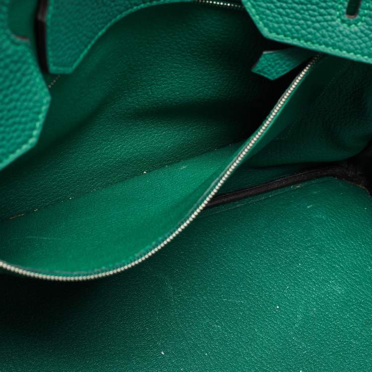 Pre Owned Hermes Malachite Taurillon Togo Leather Palladium Finish Birkin 35 Bag