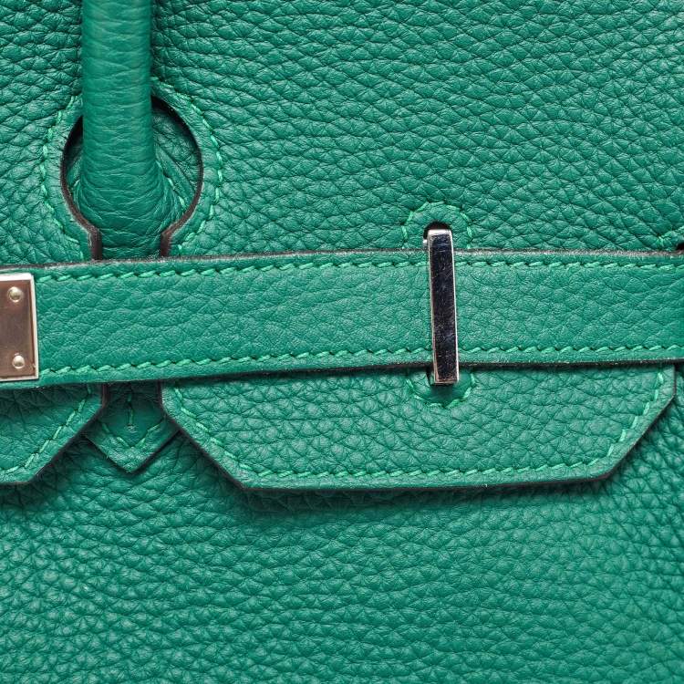 Pre Owned Hermes Malachite Taurillon Togo Leather Palladium Finish Birkin 35 Bag