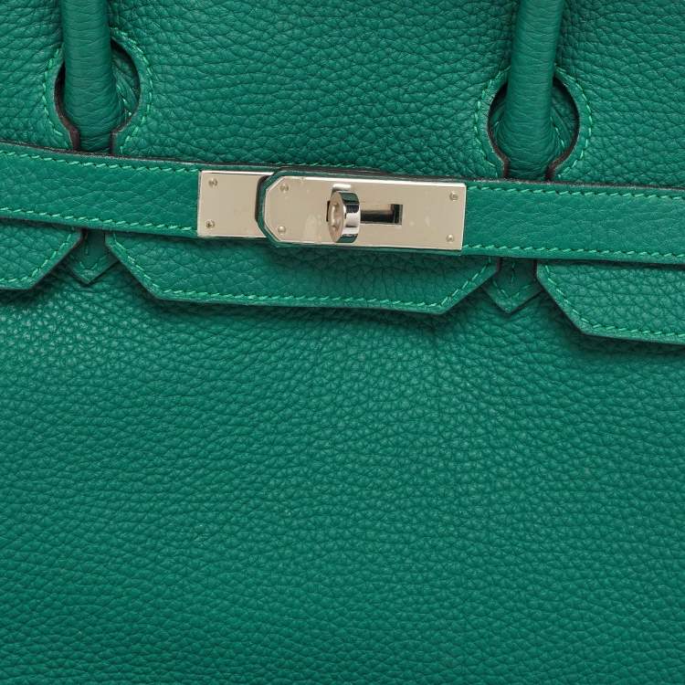 Pre Owned Hermes Malachite Taurillon Togo Leather Palladium Finish Birkin 35 Bag