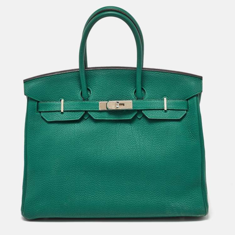 Pre Owned Hermes Malachite Taurillon Togo Leather Palladium Finish Birkin 35 Bag