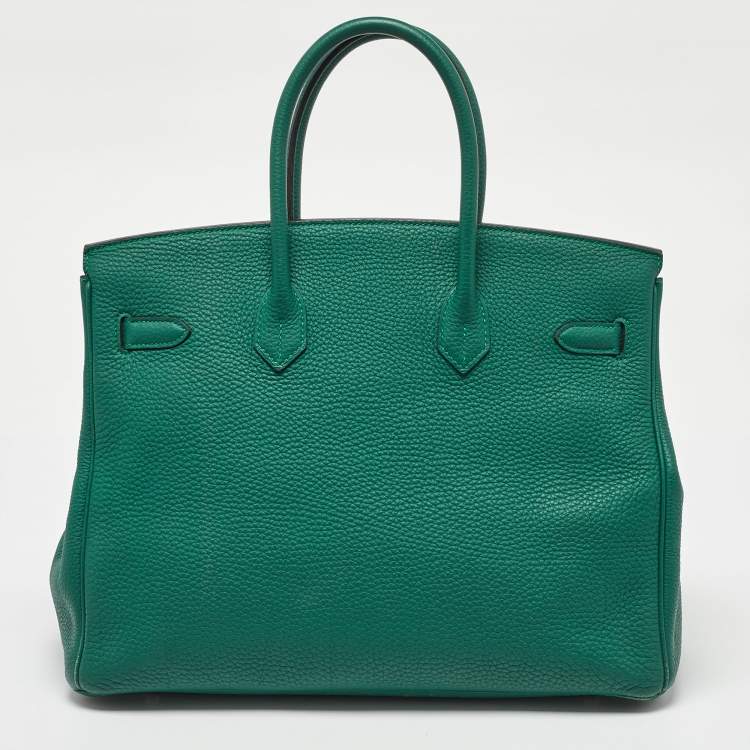 Pre Owned Hermes Malachite Taurillon Togo Leather Palladium Finish Birkin 35 Bag