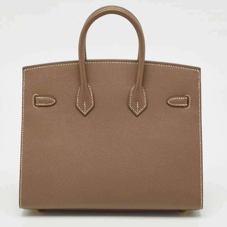 Pre Owned Hermes Etoupe Epsom Leather Gold Finish Birkin Sellier 25 Bag