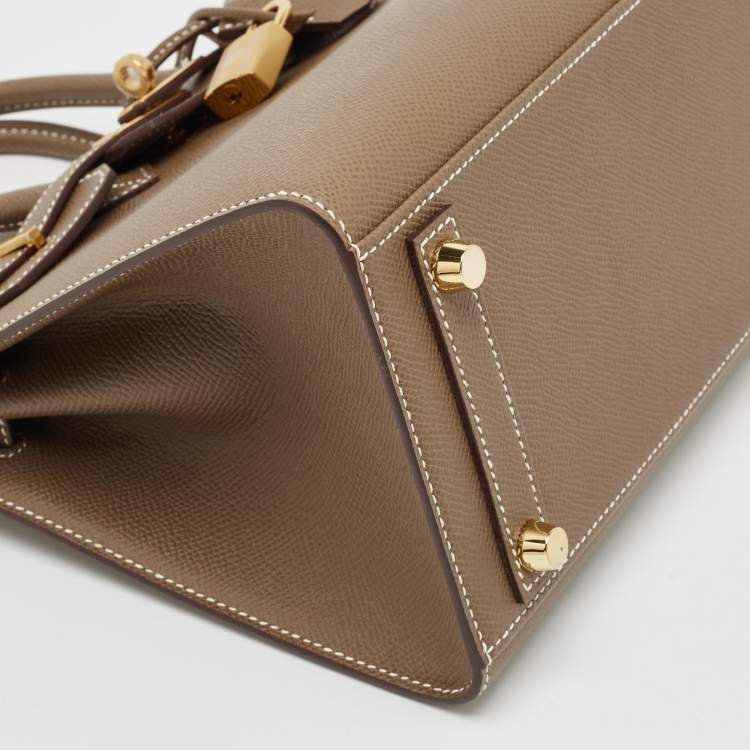 Pre Owned Hermes Etoupe Epsom Leather Gold Finish Birkin Sellier 25 Bag