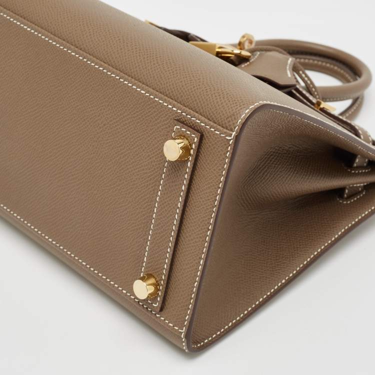 Pre Owned Hermes Etoupe Epsom Leather Gold Finish Birkin Sellier 25 Bag