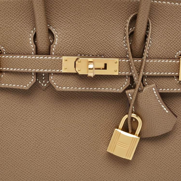 Pre Owned Hermes Etoupe Epsom Leather Gold Finish Birkin Sellier 25 Bag