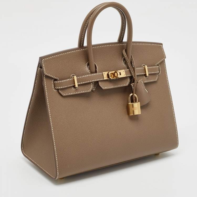 Pre Owned Hermes Etoupe Epsom Leather Gold Finish Birkin Sellier 25 Bag