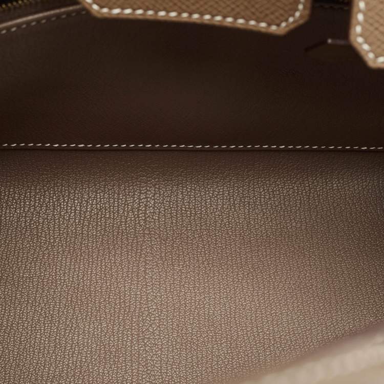 Pre Owned Hermes Etoupe Epsom Leather Gold Finish Birkin Sellier 25 Bag