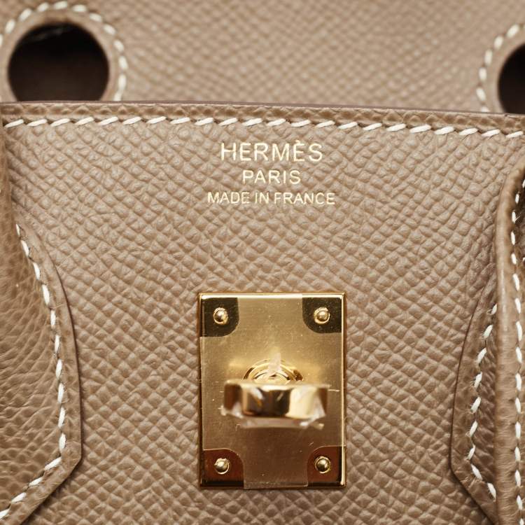Pre Owned Hermes Etoupe Epsom Leather Gold Finish Birkin Sellier 25 Bag