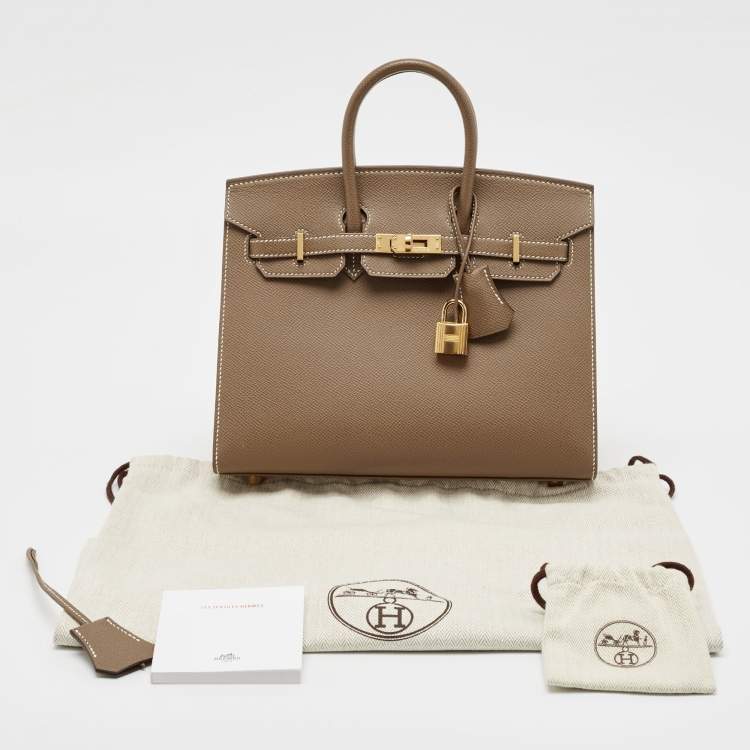 Pre Owned Hermes Etoupe Epsom Leather Gold Finish Birkin Sellier 25 Bag