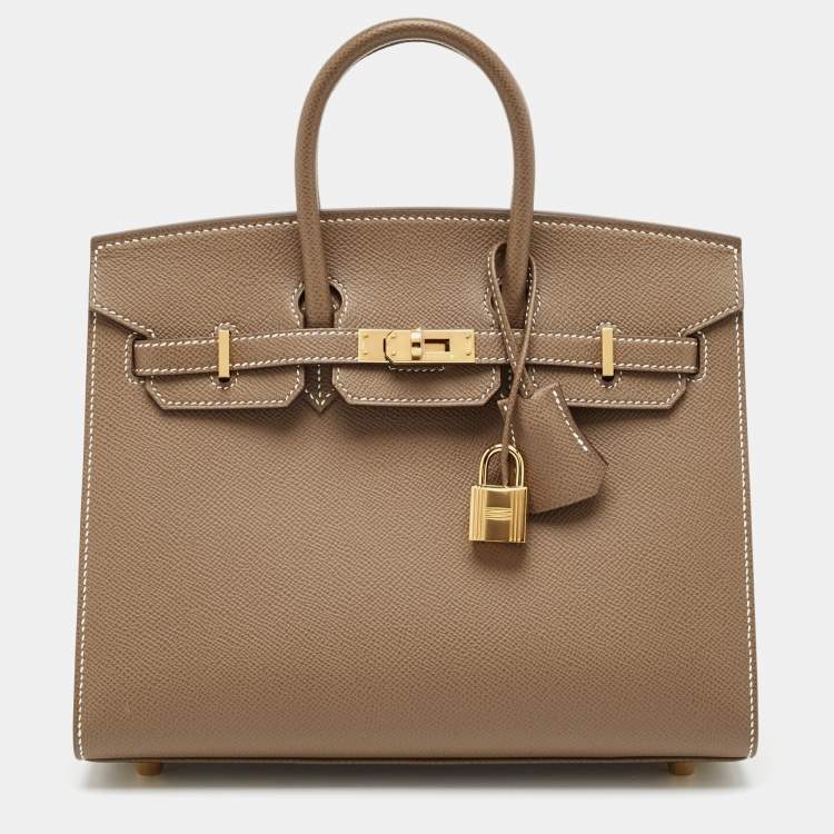Pre Owned Hermes Etoupe Epsom Leather Gold Finish Birkin Sellier 25 Bag