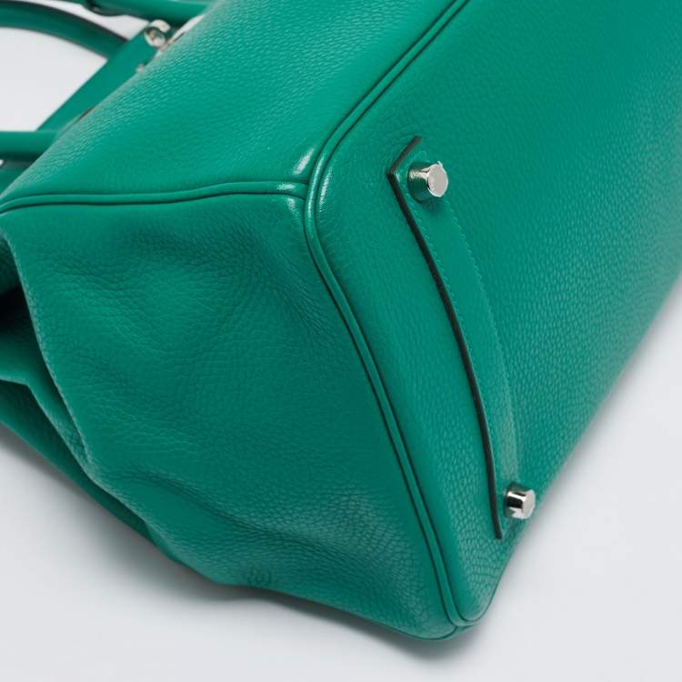 Pre Owned Hermes Vert Vertigo/Vert Fonce Taurillon Clemence Palladium Finish Birkin 35 Bag