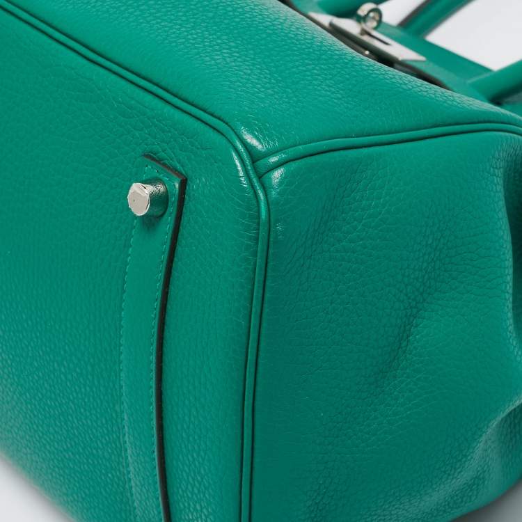 Pre Owned Hermes Vert Vertigo/Vert Fonce Taurillon Clemence Palladium Finish Birkin 35 Bag