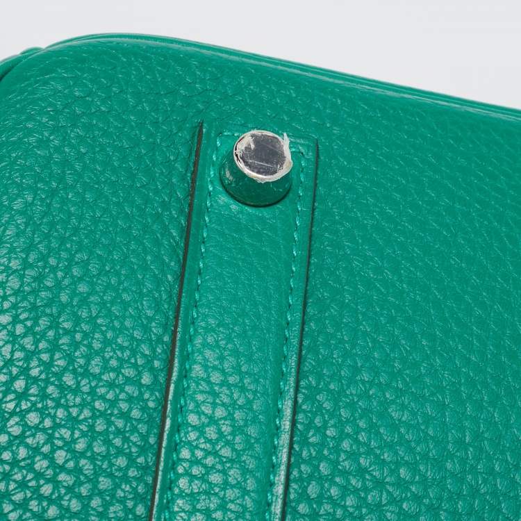 Pre Owned Hermes Vert Vertigo/Vert Fonce Taurillon Clemence Palladium Finish Birkin 35 Bag