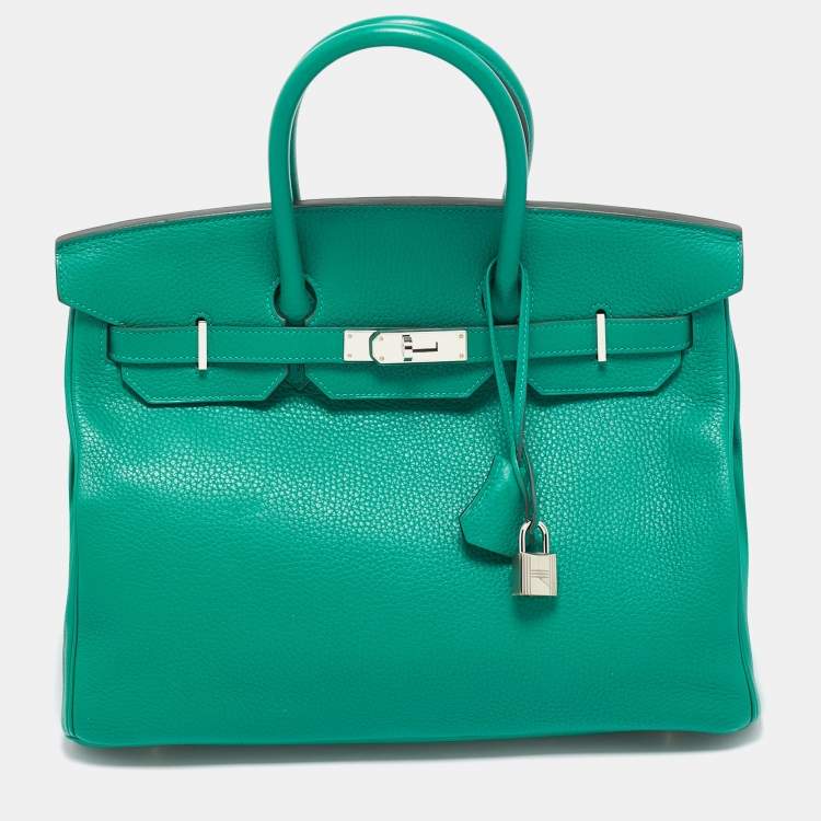 Pre Owned Hermes Vert Vertigo/Vert Fonce Taurillon Clemence Palladium Finish Birkin 35 Bag