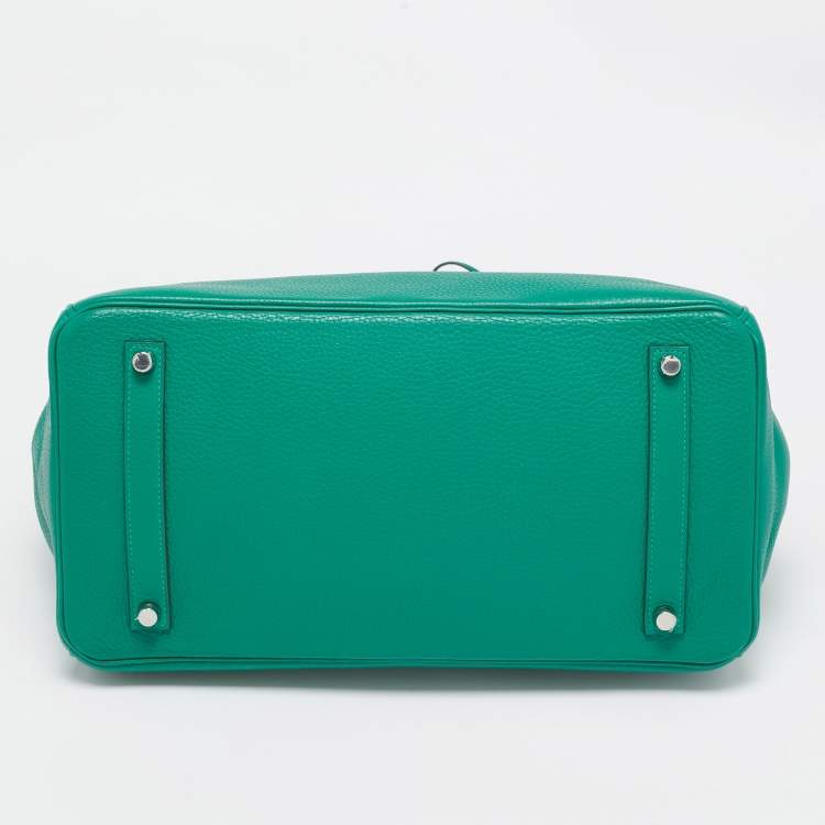 Pre Owned Hermes Vert Vertigo/Vert Fonce Taurillon Clemence Palladium Finish Birkin 35 Bag