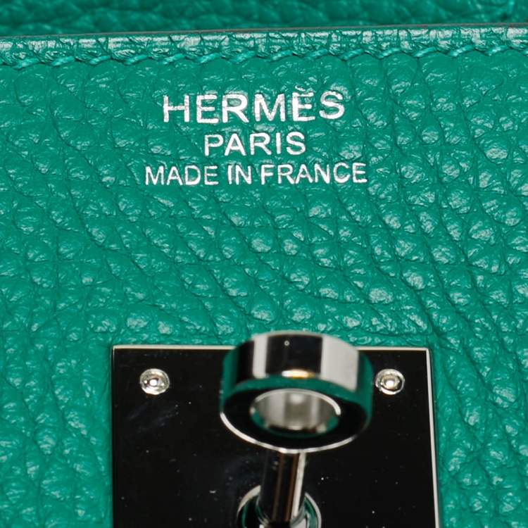 Pre Owned Hermes Vert Vertigo/Vert Fonce Taurillon Clemence Palladium Finish Birkin 35 Bag