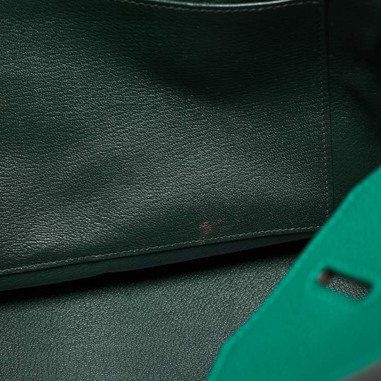 Pre Owned Hermes Vert Vertigo/Vert Fonce Taurillon Clemence Palladium Finish Birkin 35 Bag