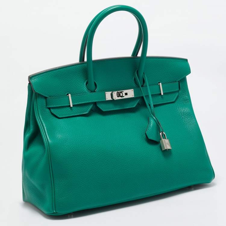Pre Owned Hermes Vert Vertigo/Vert Fonce Taurillon Clemence Palladium Finish Birkin 35 Bag
