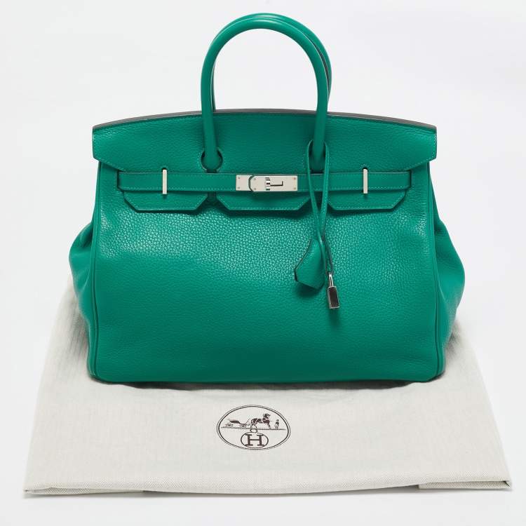 Pre Owned Hermes Vert Vertigo/Vert Fonce Taurillon Clemence Palladium Finish Birkin 35 Bag