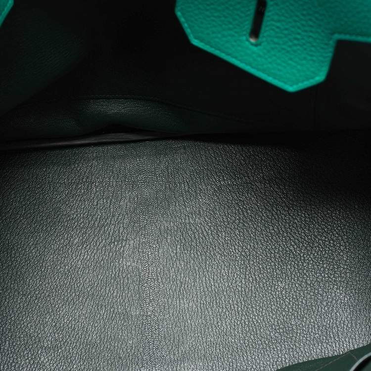 Pre Owned Hermes Vert Vertigo/Vert Fonce Taurillon Clemence Palladium Finish Birkin 35 Bag