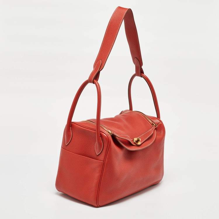Pre Owned Hermes Blush Taurillon Clemence Leather Gold Hardware Lindy 34 Bag