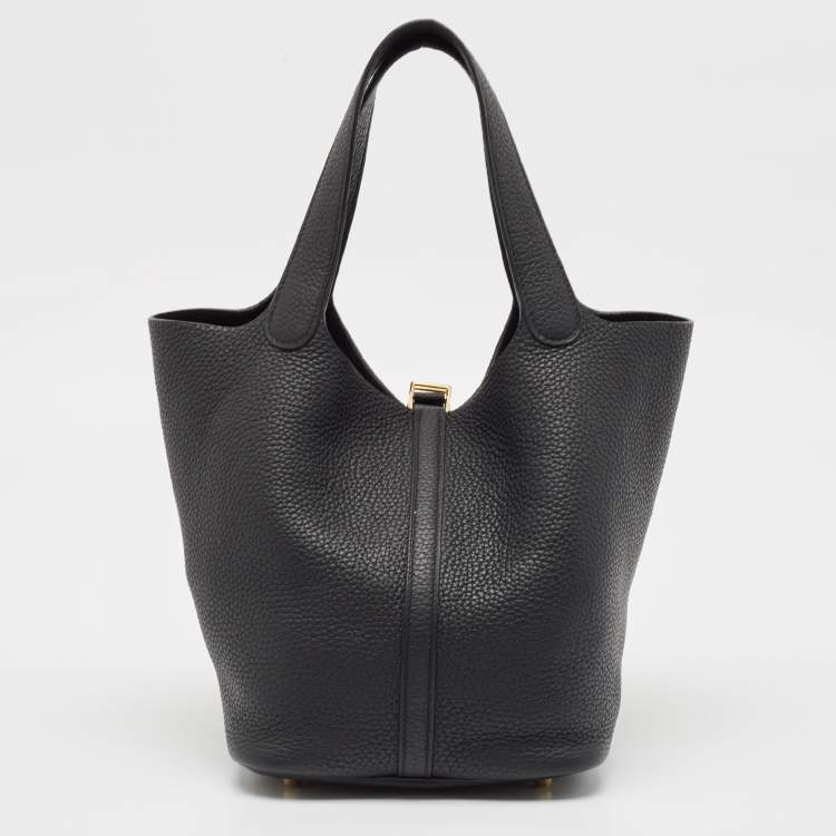 Pre Owned Hermes Noir Taurillon Clemence Leather Picotin Lock 22 Bag