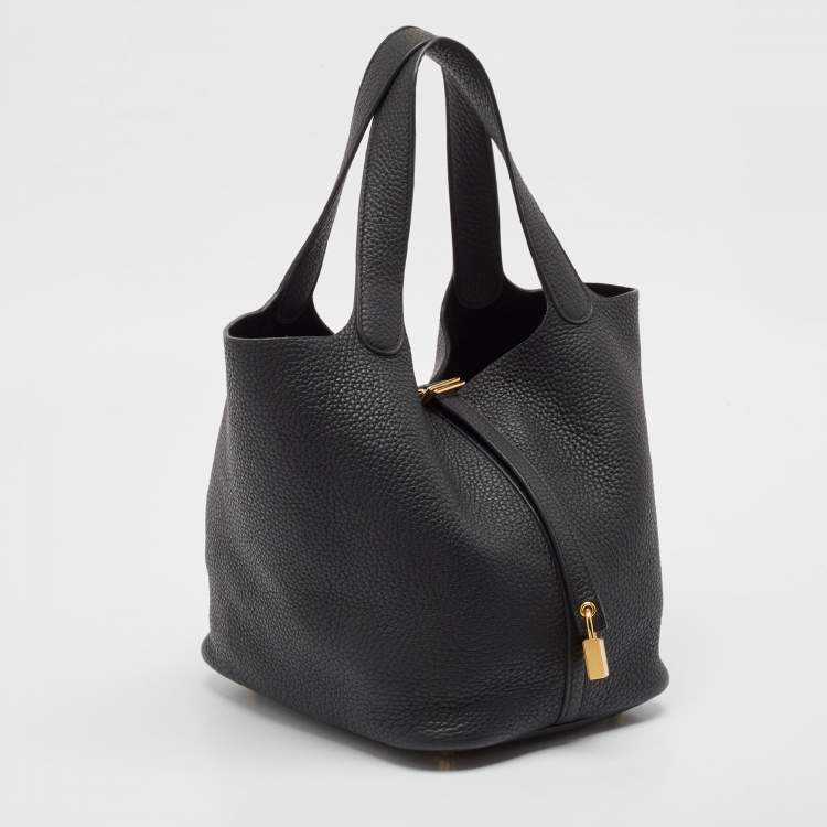 Pre Owned Hermes Noir Taurillon Clemence Leather Picotin Lock 22 Bag