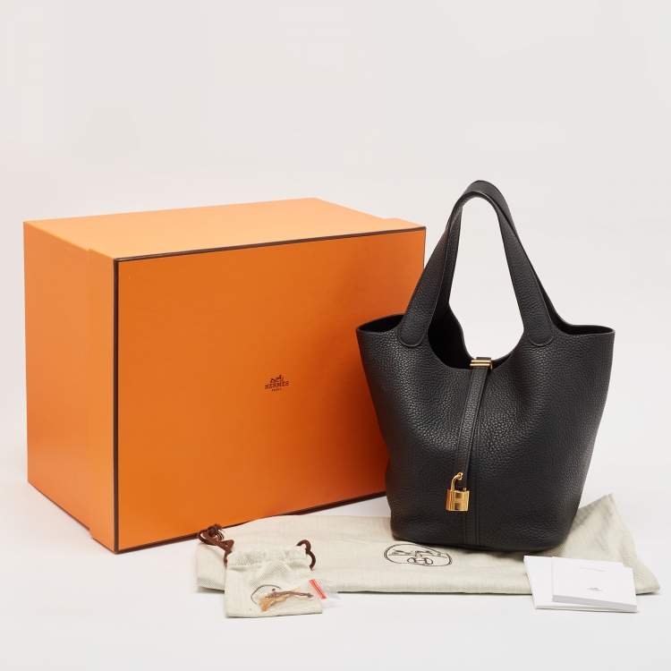 Pre Owned Hermes Noir Taurillon Clemence Leather Picotin Lock 22 Bag