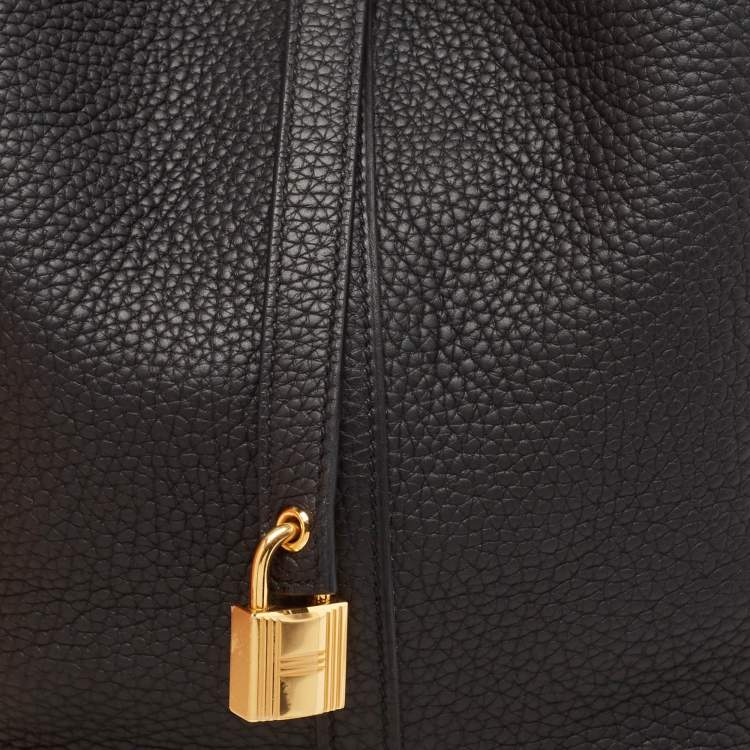 Pre Owned Hermes Noir Taurillon Clemence Leather Picotin Lock 22 Bag