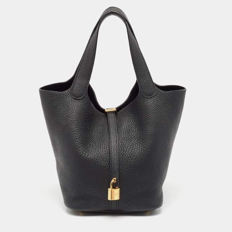 Pre Owned Hermes Noir Taurillon Clemence Leather Picotin Lock 22 Bag