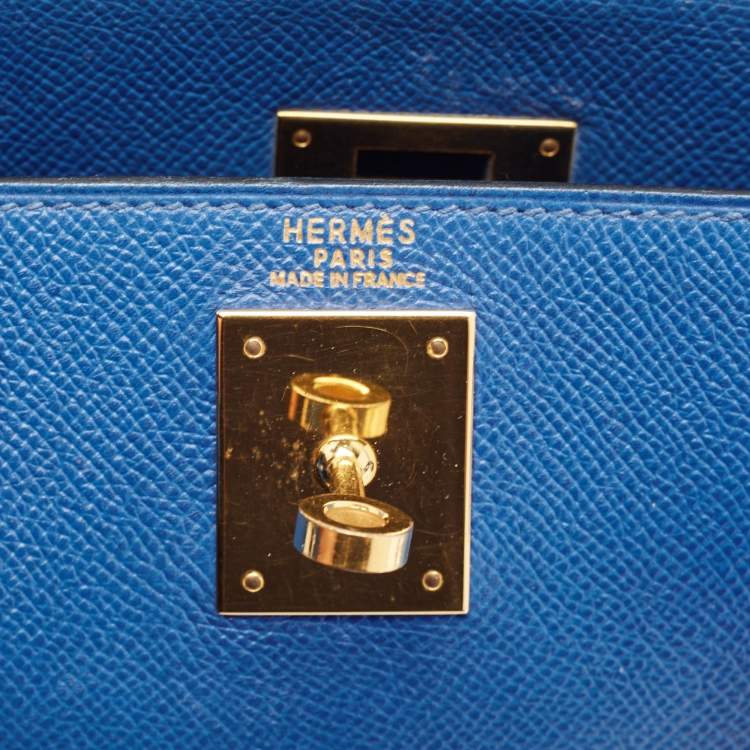 Pre Owned Hermes Bleu Courchevel Leather Gold Finish Kelly Retourne 28 Bag