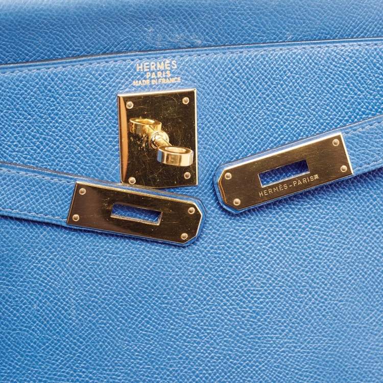Pre Owned Hermes Bleu Courchevel Leather Gold Finish Kelly Retourne 28 Bag