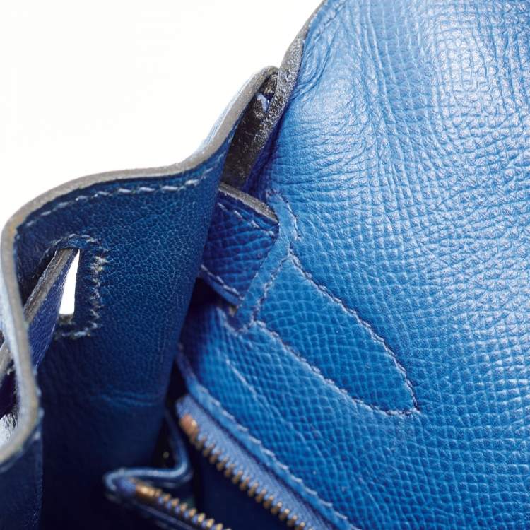 Pre Owned Hermes Bleu Courchevel Leather Gold Finish Kelly Retourne 28 Bag