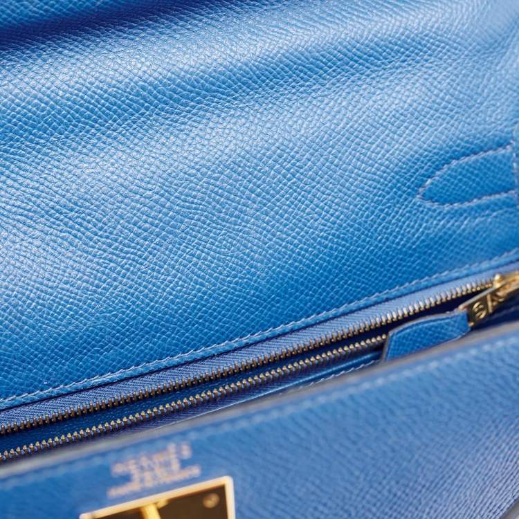 Pre Owned Hermes Bleu Courchevel Leather Gold Finish Kelly Retourne 28 Bag