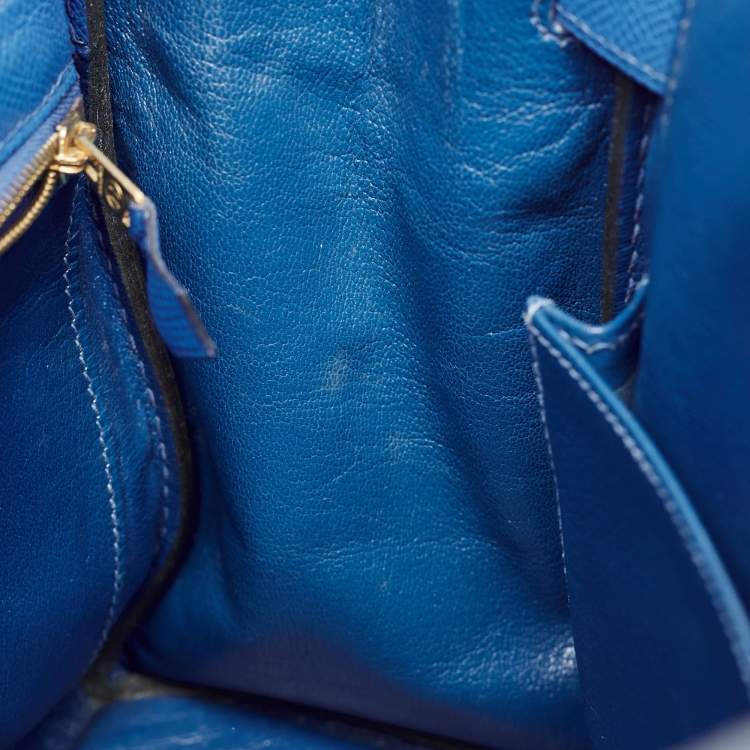 Pre Owned Hermes Bleu Courchevel Leather Gold Finish Kelly Retourne 28 Bag