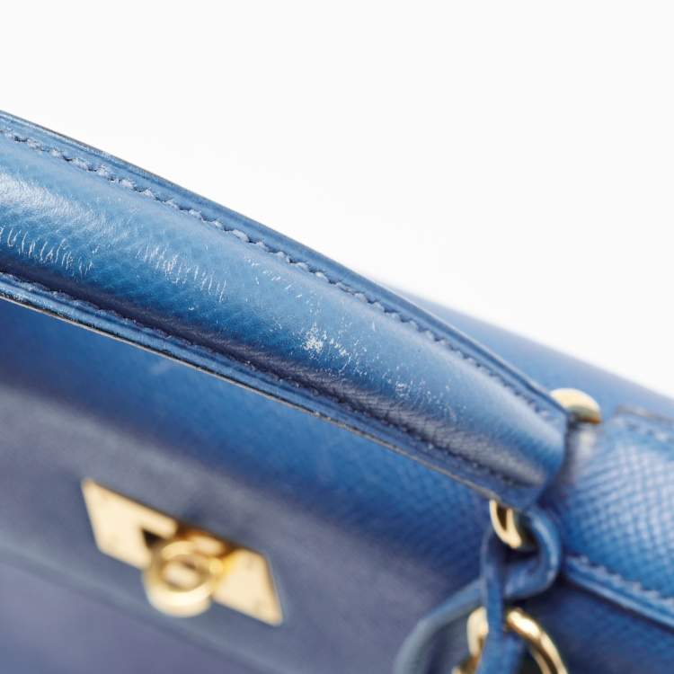 Pre Owned Hermes Bleu Courchevel Leather Gold Finish Kelly Retourne 28 Bag