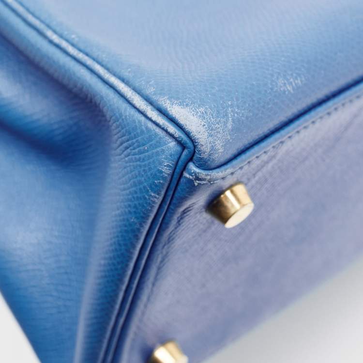 Pre Owned Hermes Bleu Courchevel Leather Gold Finish Kelly Retourne 28 Bag