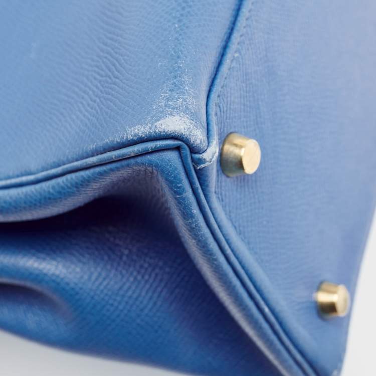 Pre Owned Hermes Bleu Courchevel Leather Gold Finish Kelly Retourne 28 Bag