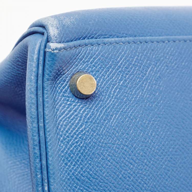 Pre Owned Hermes Bleu Courchevel Leather Gold Finish Kelly Retourne 28 Bag