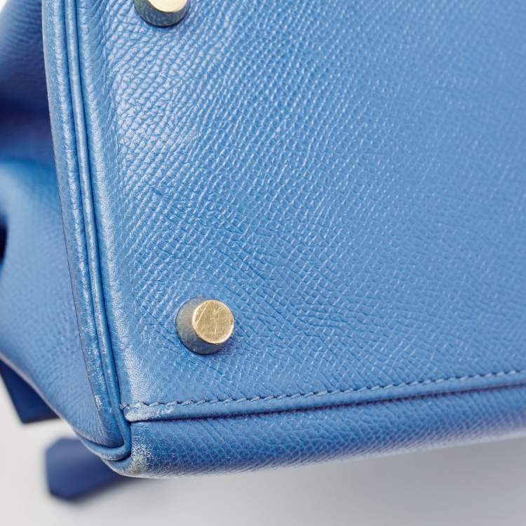 Pre Owned Hermes Bleu Courchevel Leather Gold Finish Kelly Retourne 28 Bag