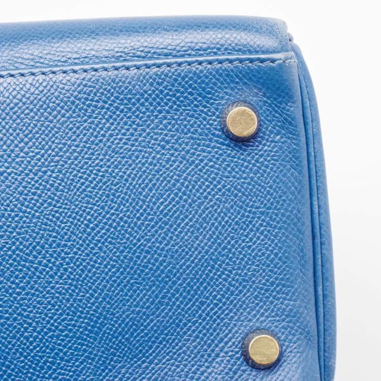 Pre Owned Hermes Bleu Courchevel Leather Gold Finish Kelly Retourne 28 Bag