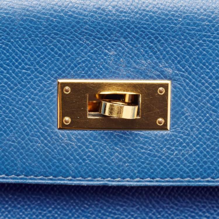 Pre Owned Hermes Bleu Courchevel Leather Gold Finish Kelly Retourne 28 Bag