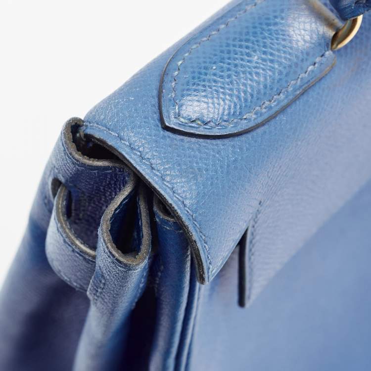 Pre Owned Hermes Bleu Courchevel Leather Gold Finish Kelly Retourne 28 Bag