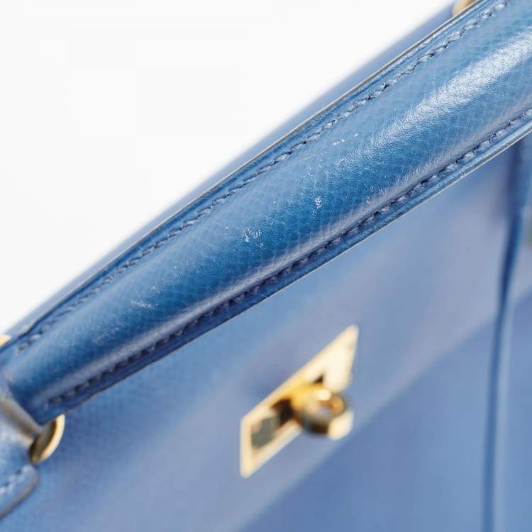Pre Owned Hermes Bleu Courchevel Leather Gold Finish Kelly Retourne 28 Bag
