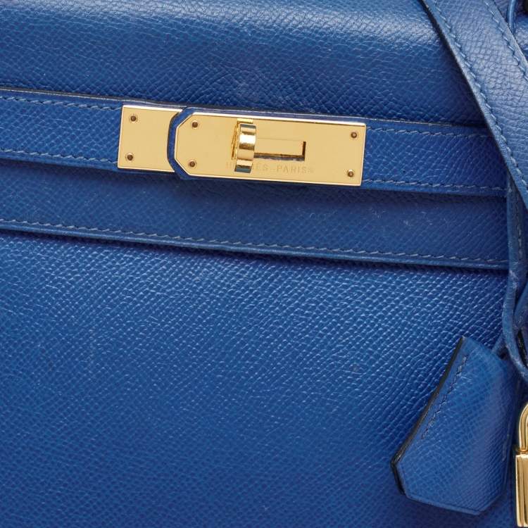 Pre Owned Hermes Bleu Courchevel Leather Gold Finish Kelly Retourne 28 Bag