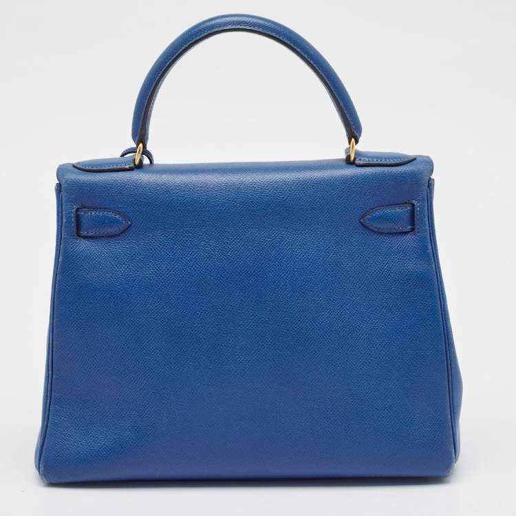 Pre Owned Hermes Bleu Courchevel Leather Gold Finish Kelly Retourne 28 Bag