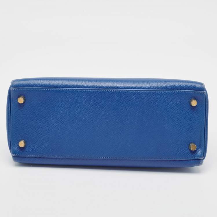 Pre Owned Hermes Bleu Courchevel Leather Gold Finish Kelly Retourne 28 Bag