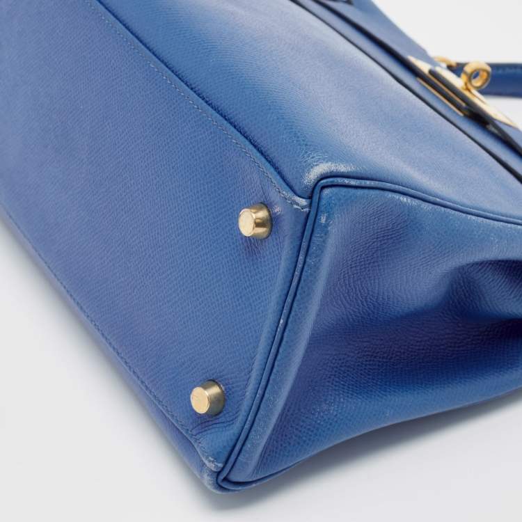 Pre Owned Hermes Bleu Courchevel Leather Gold Finish Kelly Retourne 28 Bag