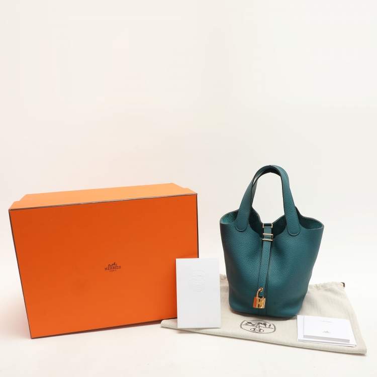 Pre Owned Hermes Vert Bosphore Taurillon Clemence Leather Picotin Lock 18 Bag